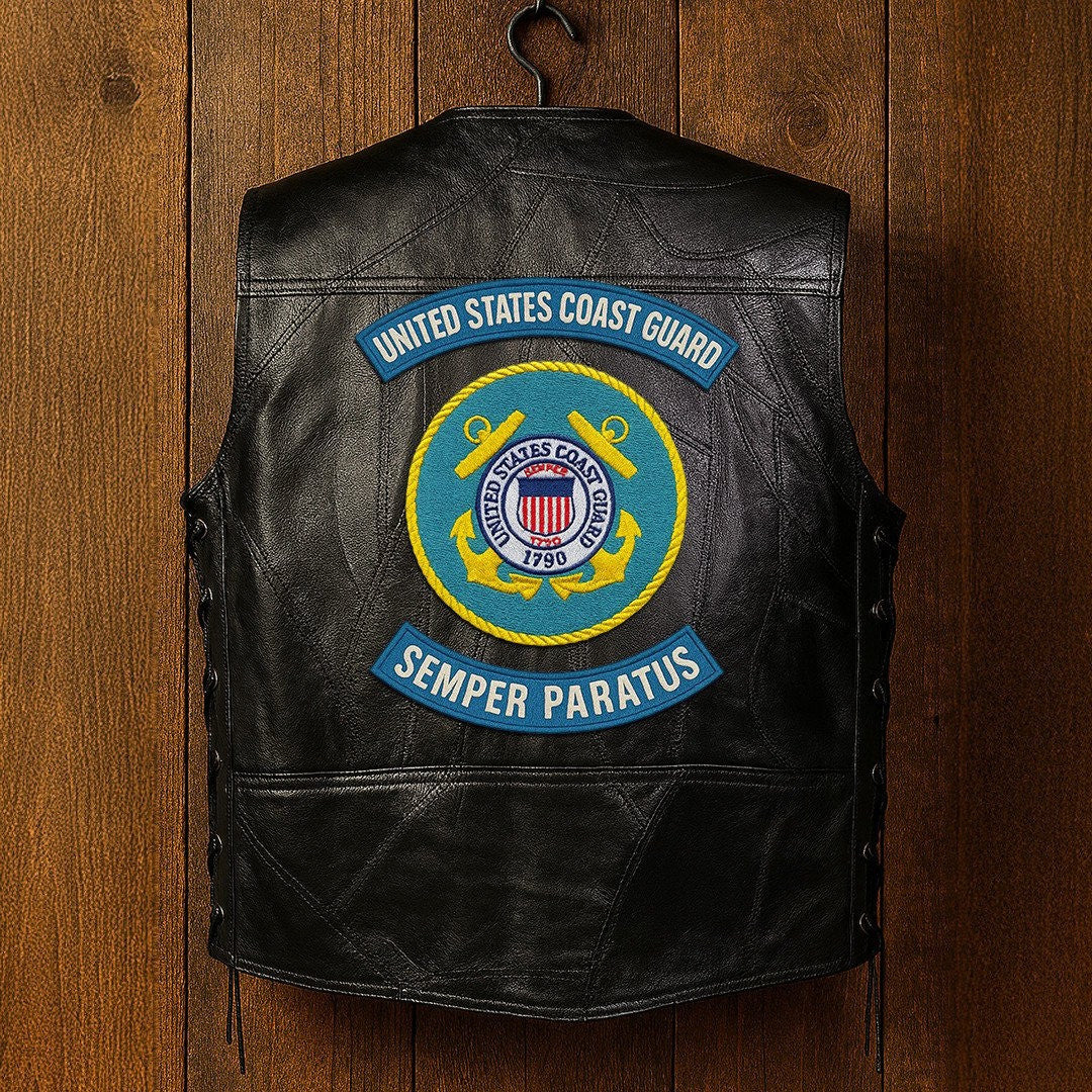 Premium USCG Veterans Custom Leather Motor Vest VPVC702127, Gifts For Coast Guard Veteran, Gifts On Father's Day, Veterans Day.