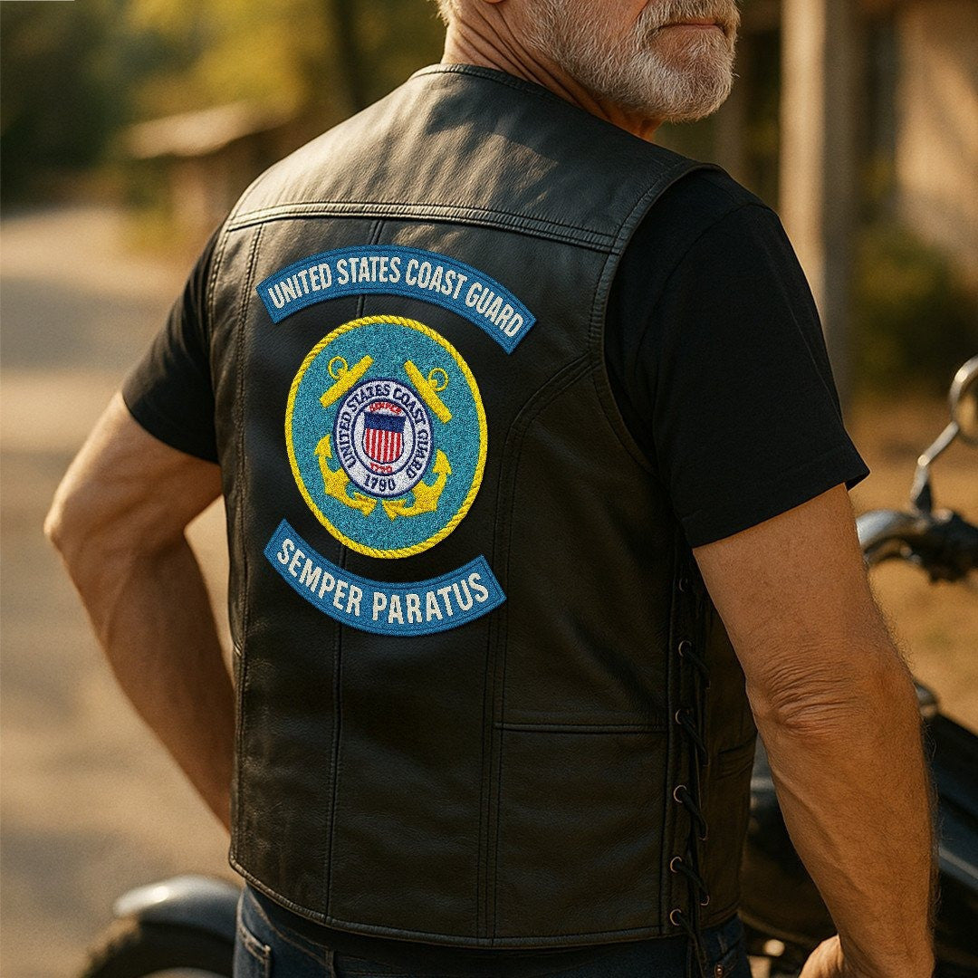 Premium USCG Veterans Custom Leather Motor Vest VPVC702127, Gifts For Coast Guard Veteran, Gifts On Father's Day, Veterans Day.