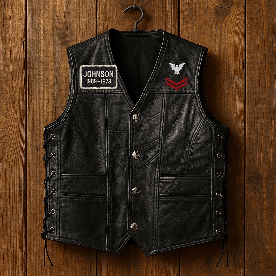 Premium USCG Veterans Custom Leather Motor Vest VPVC702127, Gifts For Coast Guard Veteran, Gifts On Father's Day, Veterans Day.