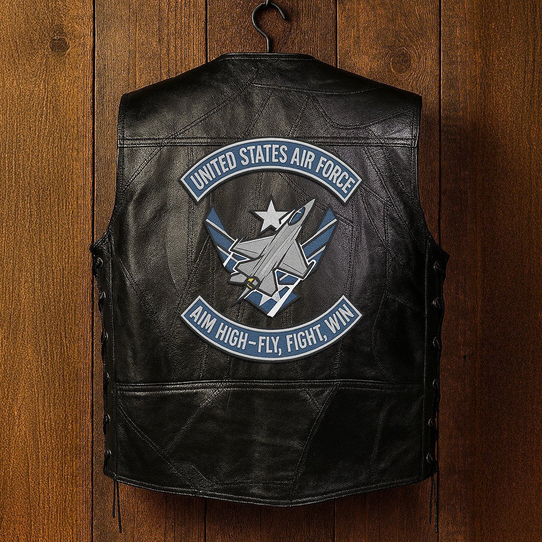 Premium USAF Veterans Custom Leather Motor Vest VPVC702128, Gifts For Air Force Veteran, Gifts On Father's Day, Veterans Day.