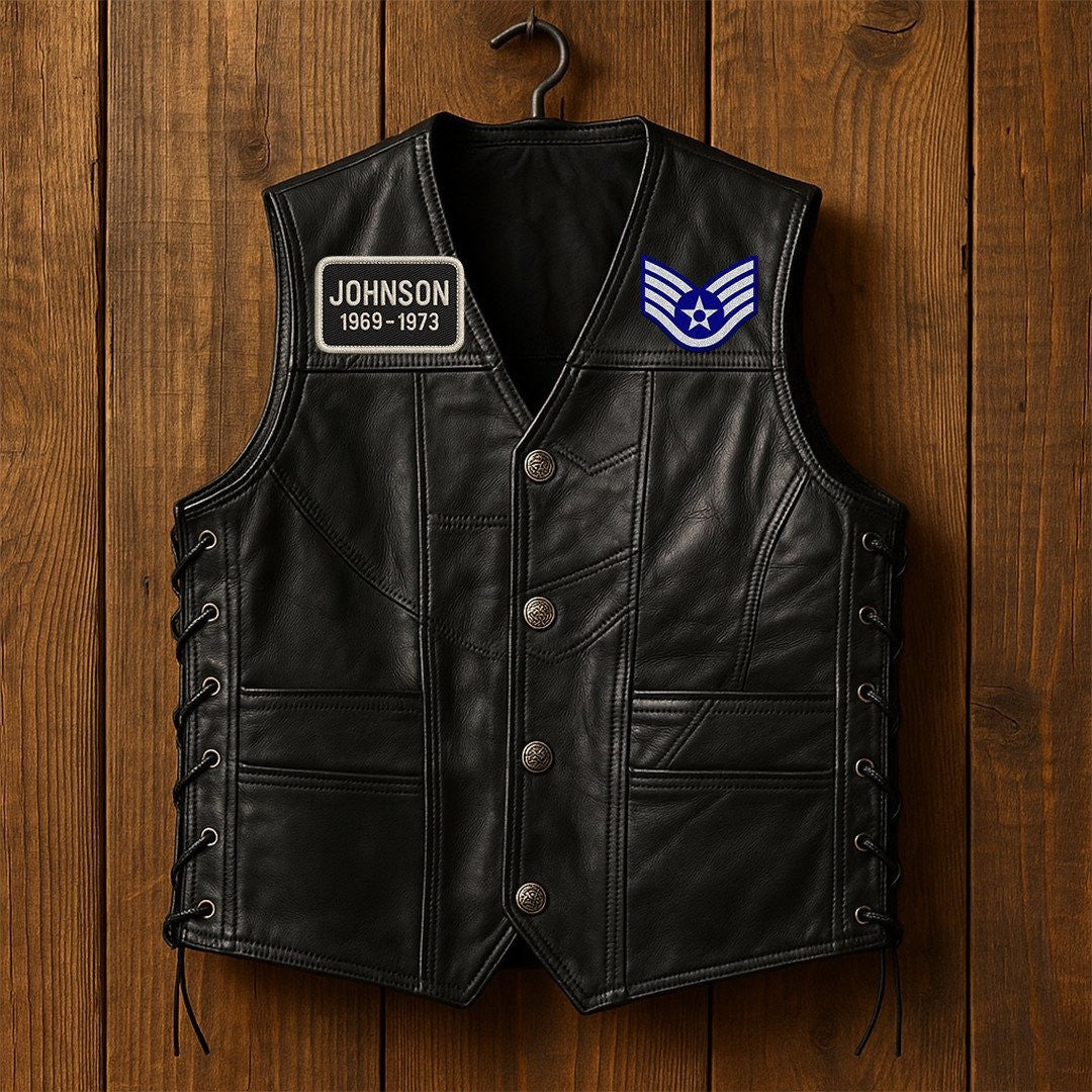 Premium USAF Veterans Custom Leather Motor Vest VPVC702128, Gifts For Air Force Veteran, Gifts On Father's Day, Veterans Day.