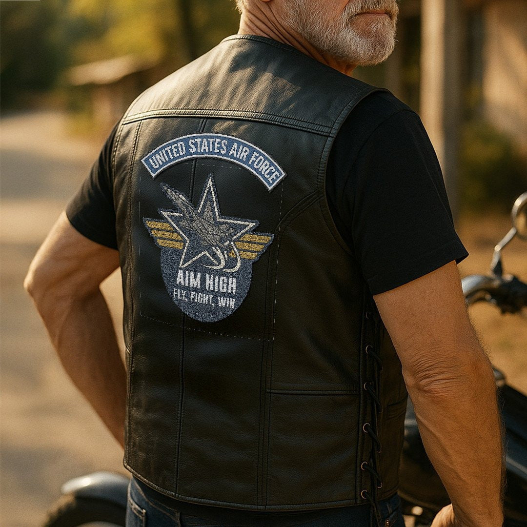 Premium USAF Veterans Custom Leather Motor Vest VPVC702129, Gifts For Air Force Veteran, Gifts On Father's Day, Veterans Day.