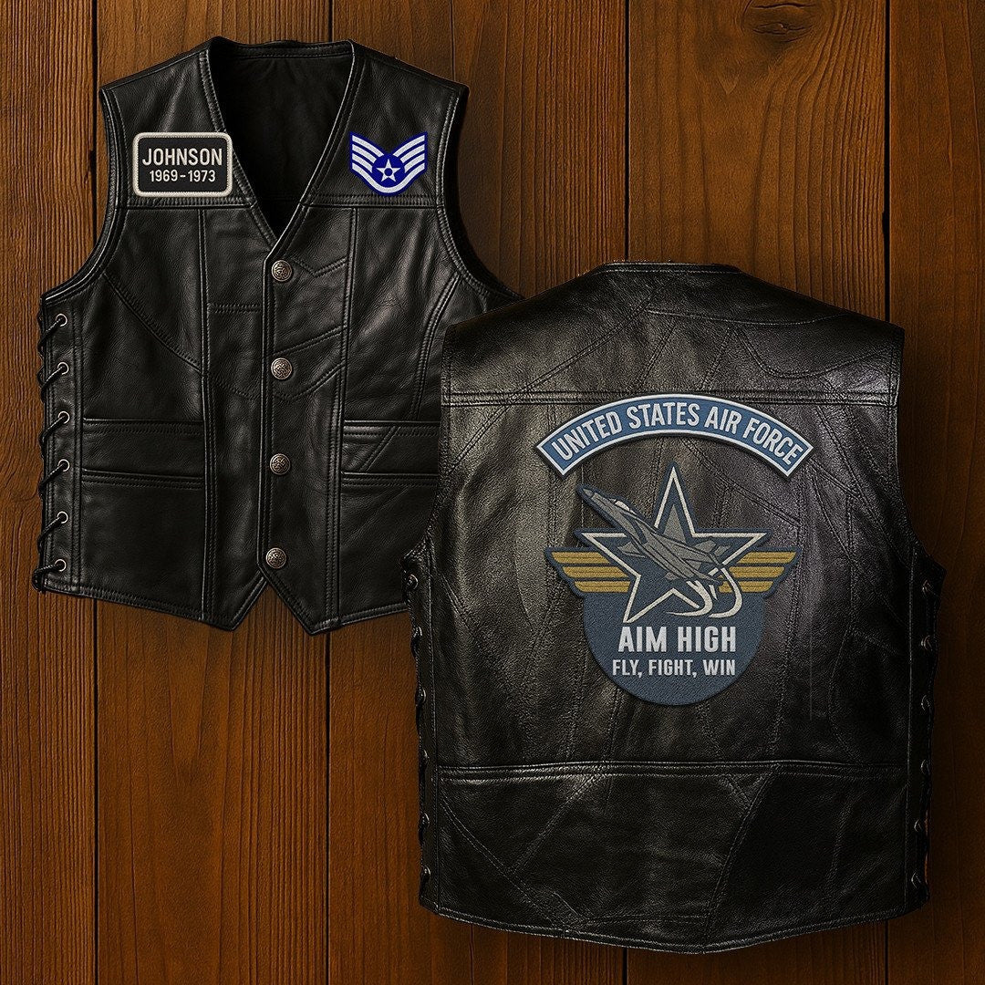 Premium USAF Veterans Custom Leather Motor Vest VPVC702129, Gifts For Air Force Veteran, Gifts On Father's Day, Veterans Day.