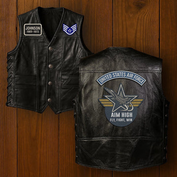 Premium USAF Veterans Custom Leather Motor Vest VPVC702129, Gifts For Air Force Veteran, Gifts On Father's Day, Veterans Day.
