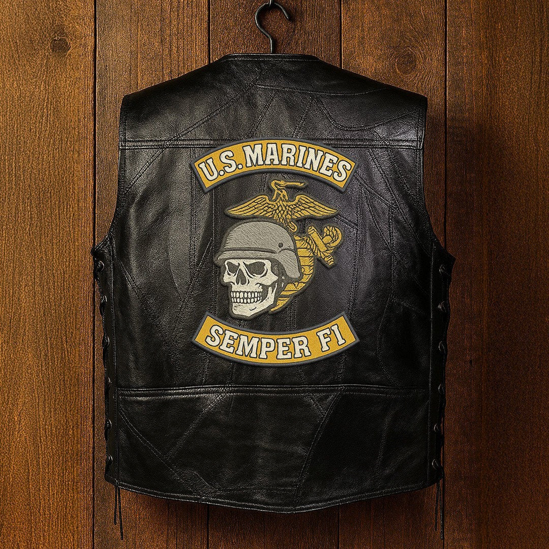 Premium USMC Veterans Custom Leather Motor Vest VPVC702130, Gifts For Marine Veteran, Gifts On Father's Day, Veterans Day.