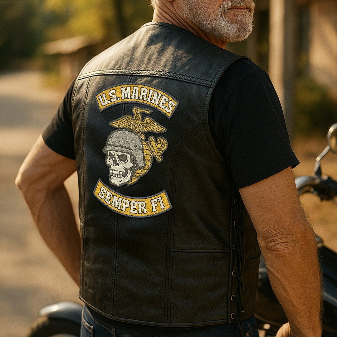 Premium USMC Veterans Custom Leather Motor Vest VPVC702130, Gifts For Marine Veteran, Gifts On Father's Day, Veterans Day.