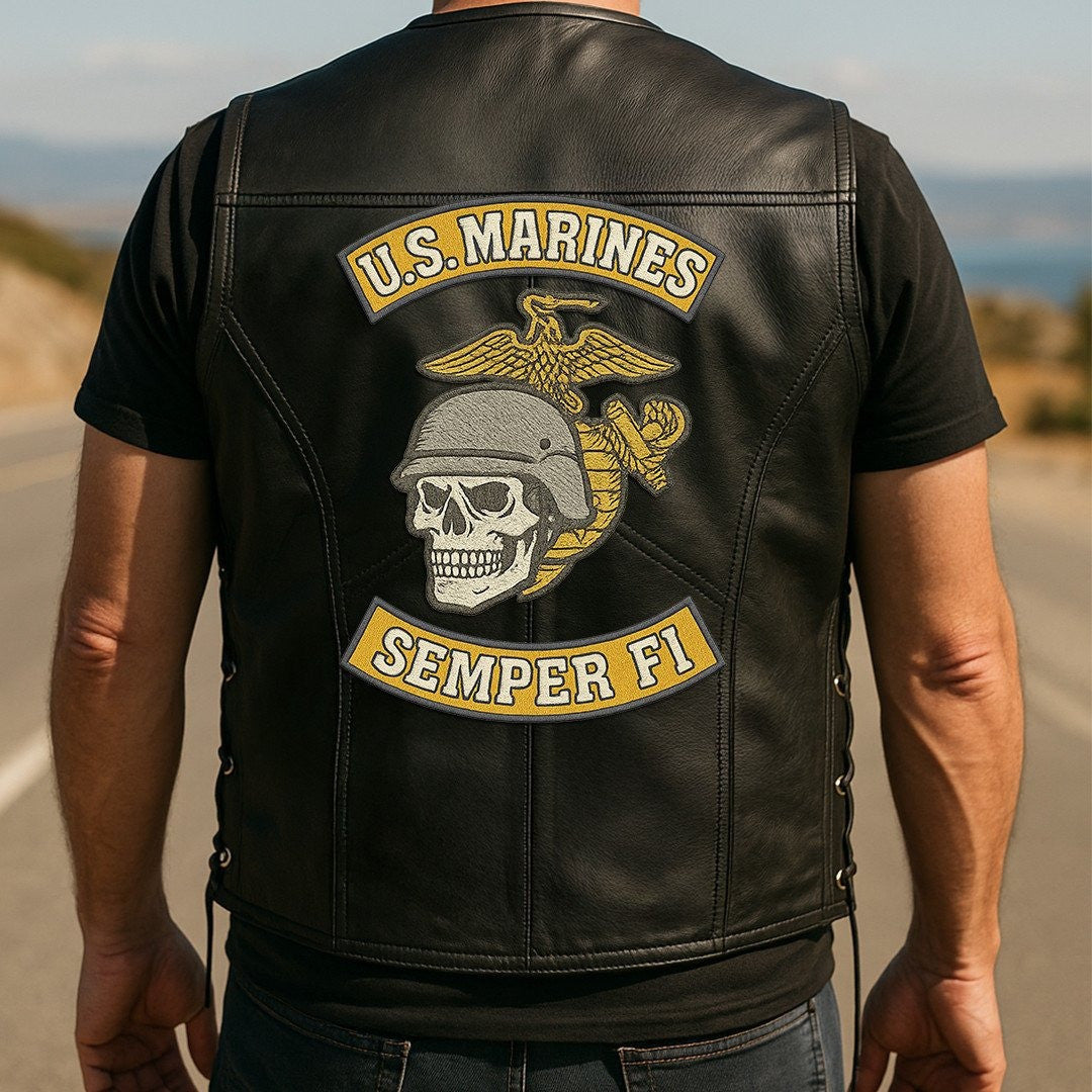 Premium USMC Veterans Custom Leather Motor Vest VPVC702130, Gifts For Marine Veteran, Gifts On Father's Day, Veterans Day.