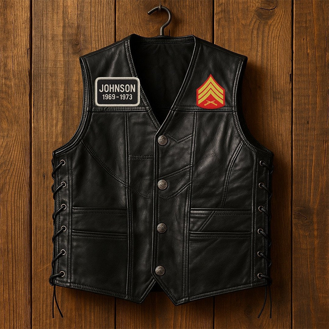 Premium USMC Veterans Custom Leather Motor Vest VPVC702135, Gifts For Marine Veteran, Gifts On Father's Day, Veterans Day.