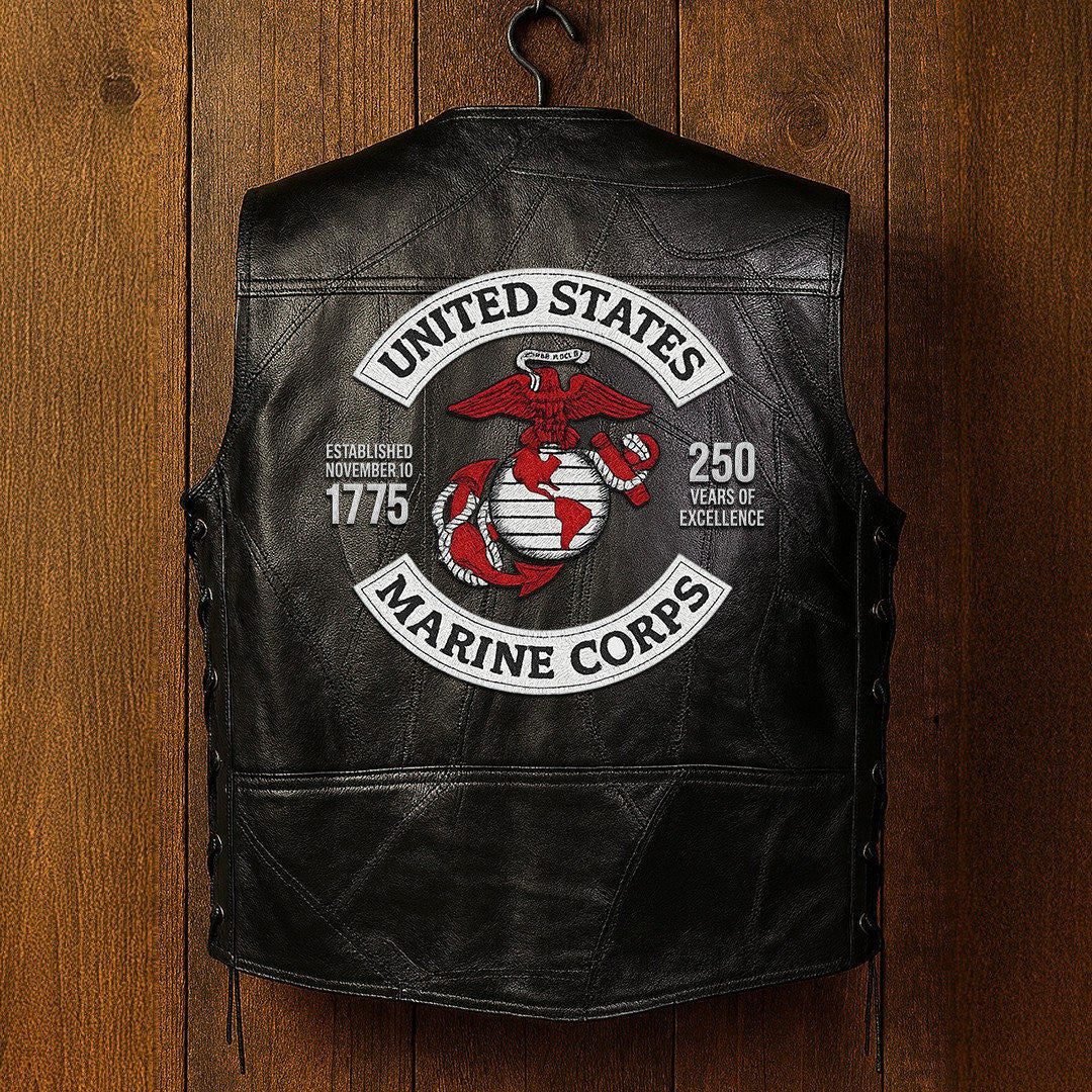 Premium USMC Veterans Custom Leather Motor Vest VPVC702135, Gifts For Marine Veteran, Gifts On Father's Day, Veterans Day.