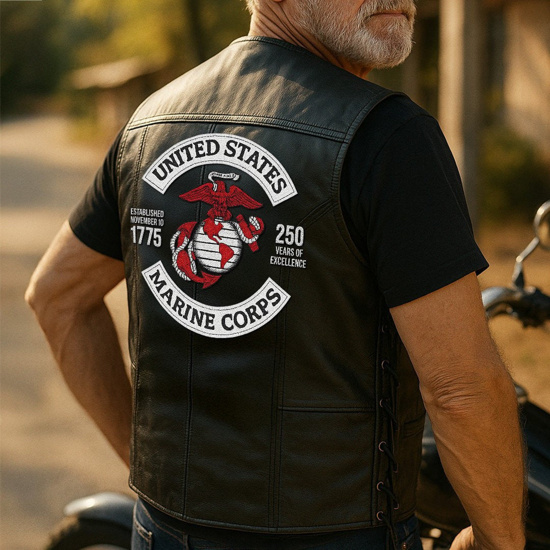 Premium USMC Veterans Custom Leather Motor Vest VPVC702135, Gifts For Marine Veteran, Gifts On Father's Day, Veterans Day.