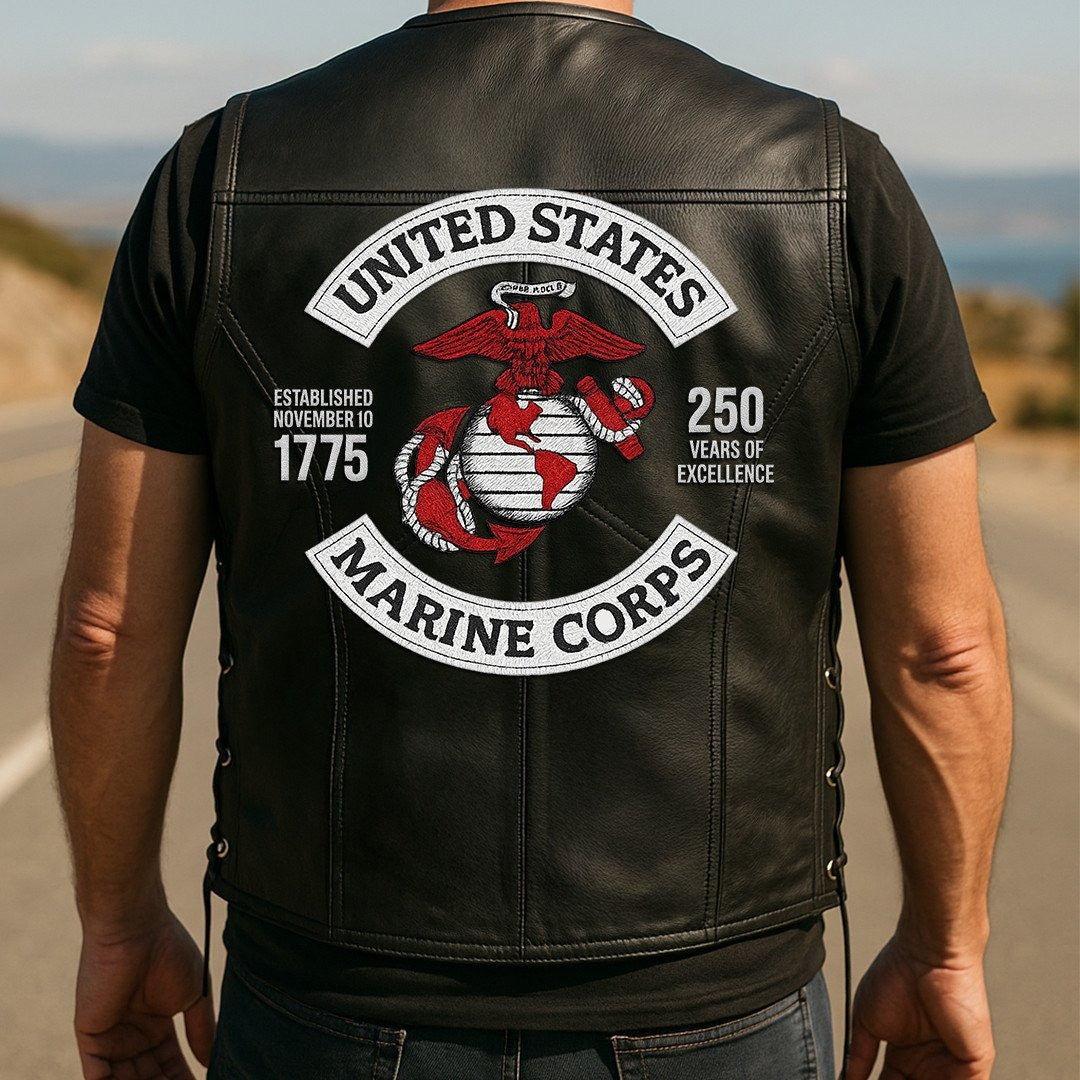 Premium USMC Veterans Custom Leather Motor Vest VPVC702135, Gifts For Marine Veteran, Gifts On Father's Day, Veterans Day.