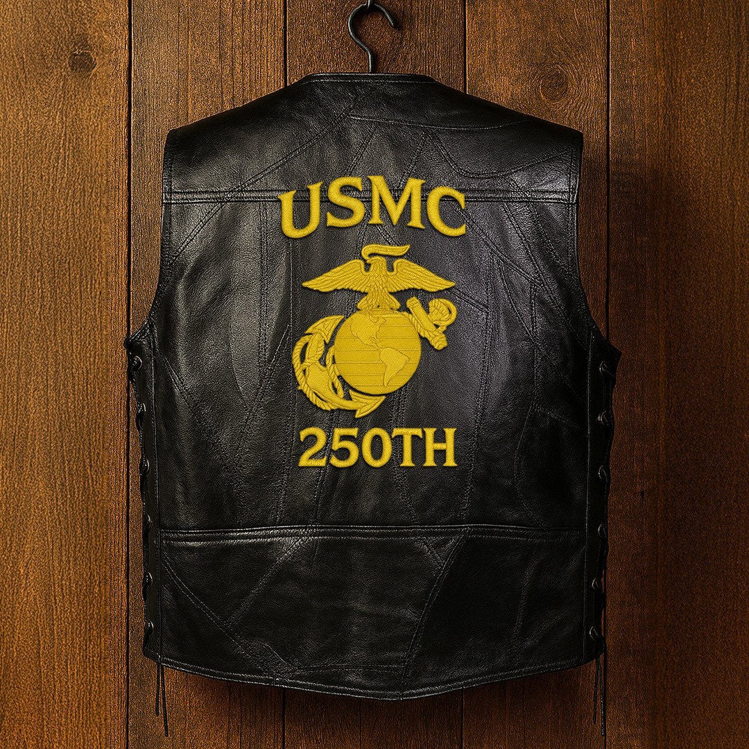 Premium USMC Veterans Custom Leather Motor Vest VPVC702136, Gifts For Marine Veteran, Gifts On Father's Day, Veterans Day.