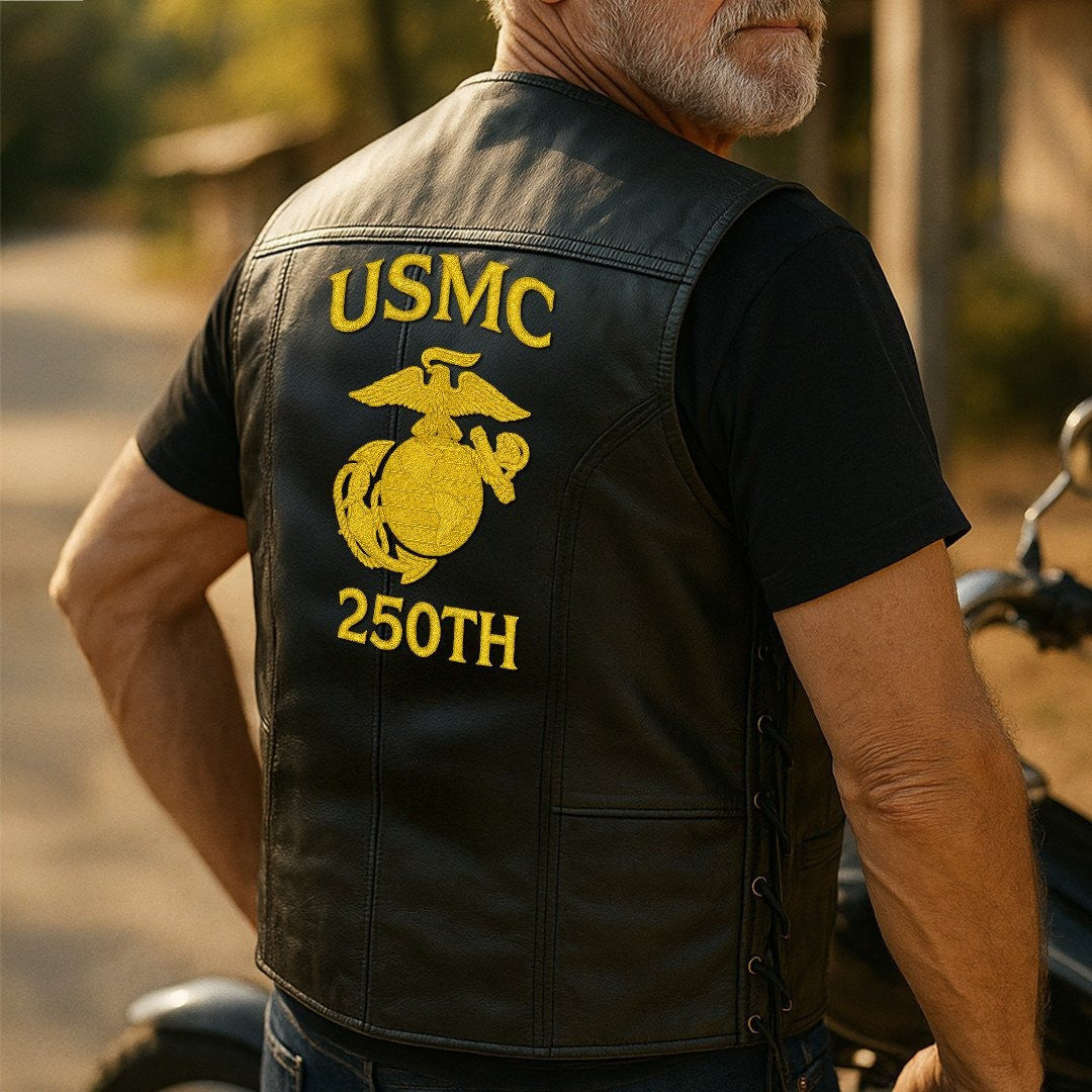 Premium USMC Veterans Custom Leather Motor Vest VPVC702136, Gifts For Marine Veteran, Gifts On Father's Day, Veterans Day.