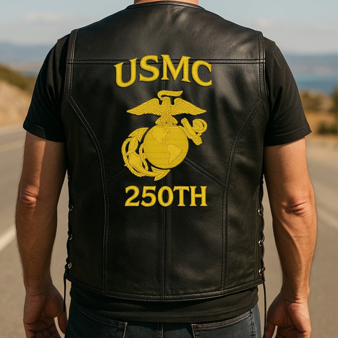 Premium USMC Veterans Custom Leather Motor Vest VPVC702136, Gifts For Marine Veteran, Gifts On Father's Day, Veterans Day.