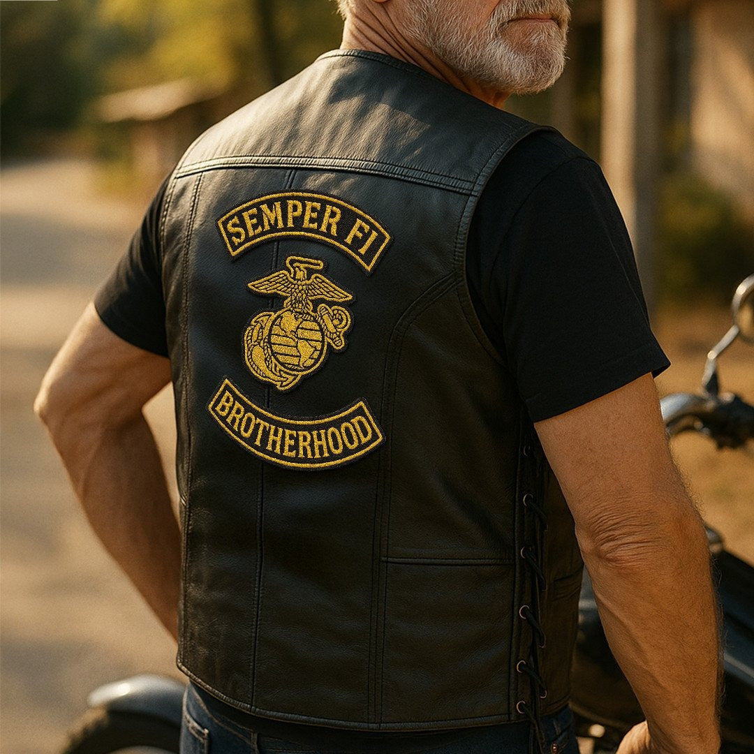 Premium USMC Veterans Custom Leather Motor Vest VPVC702137, Gifts For Marine Veteran, Gifts On Father's Day, Veterans Day.