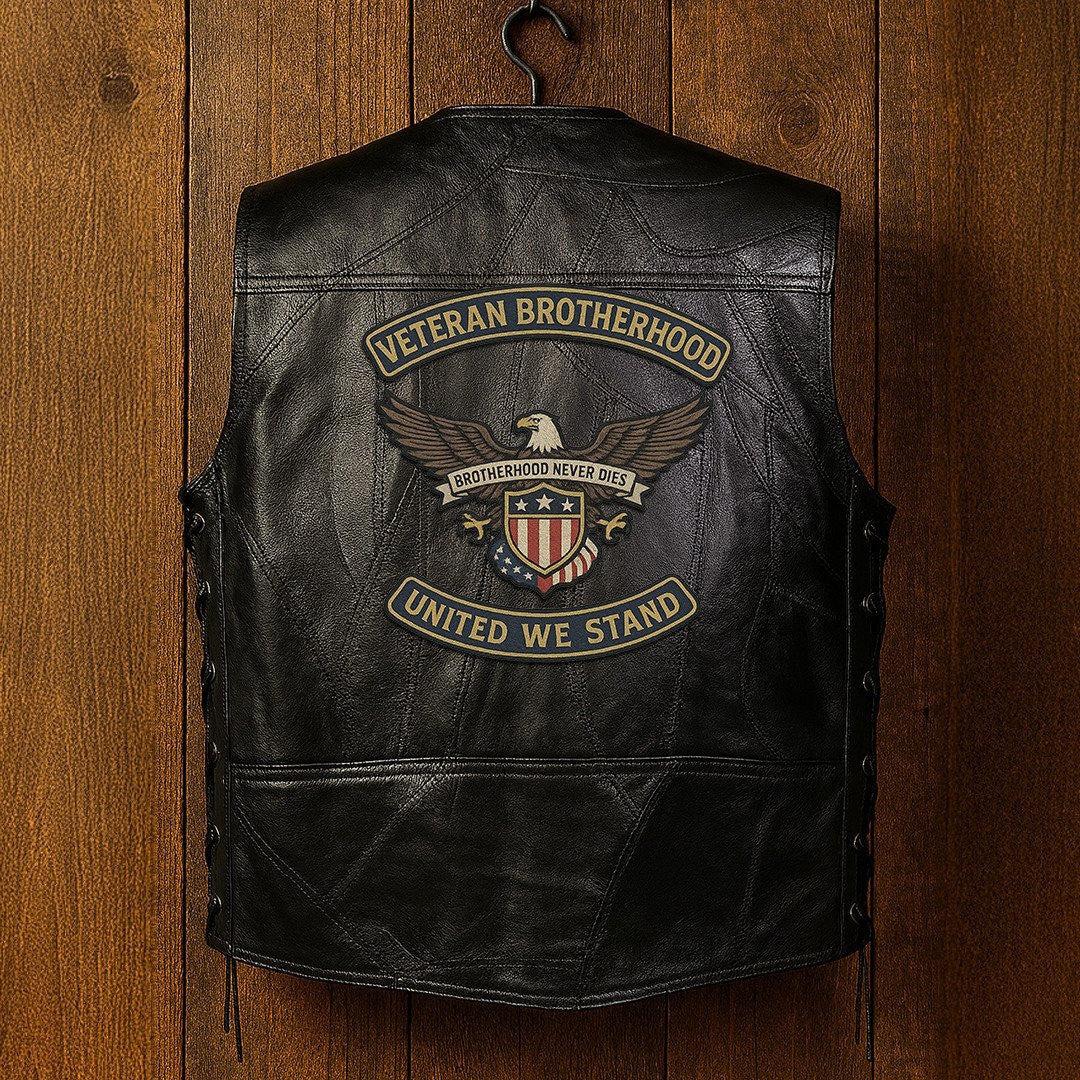 Premium US Veterans Custom Leather Motor Vest VPVC702138, Gifts For US Veteran, Gifts On Father's Day, Veterans Day.