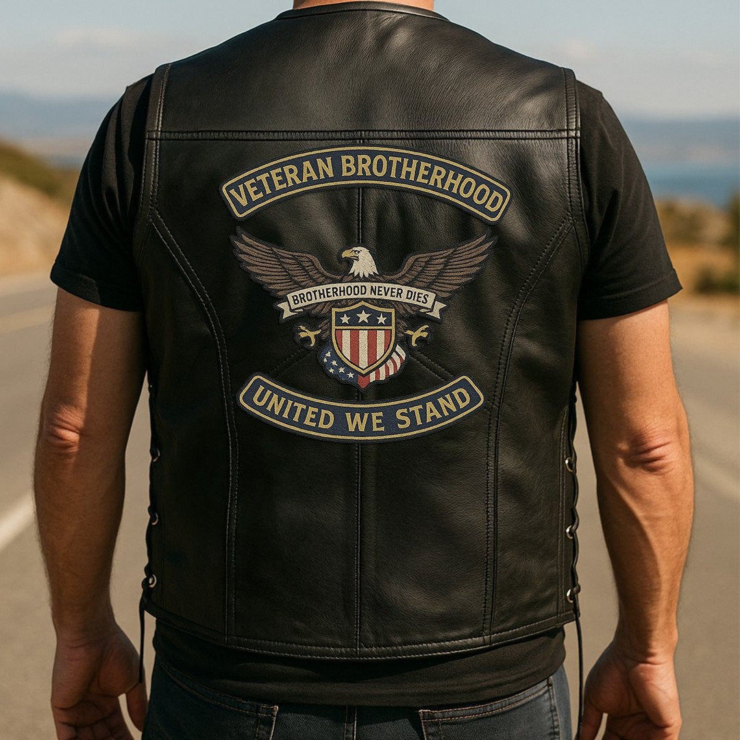 Premium US Veterans Custom Leather Motor Vest VPVC702138, Gifts For US Veteran, Gifts On Father's Day, Veterans Day.