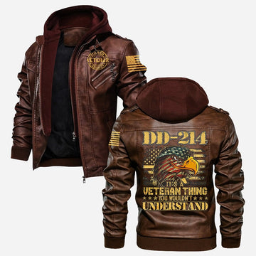 Premium US Veteran Leather Jacket VPVC702180, Gifts For US Veteran, Gifts On Father's Day, Veterans Day.