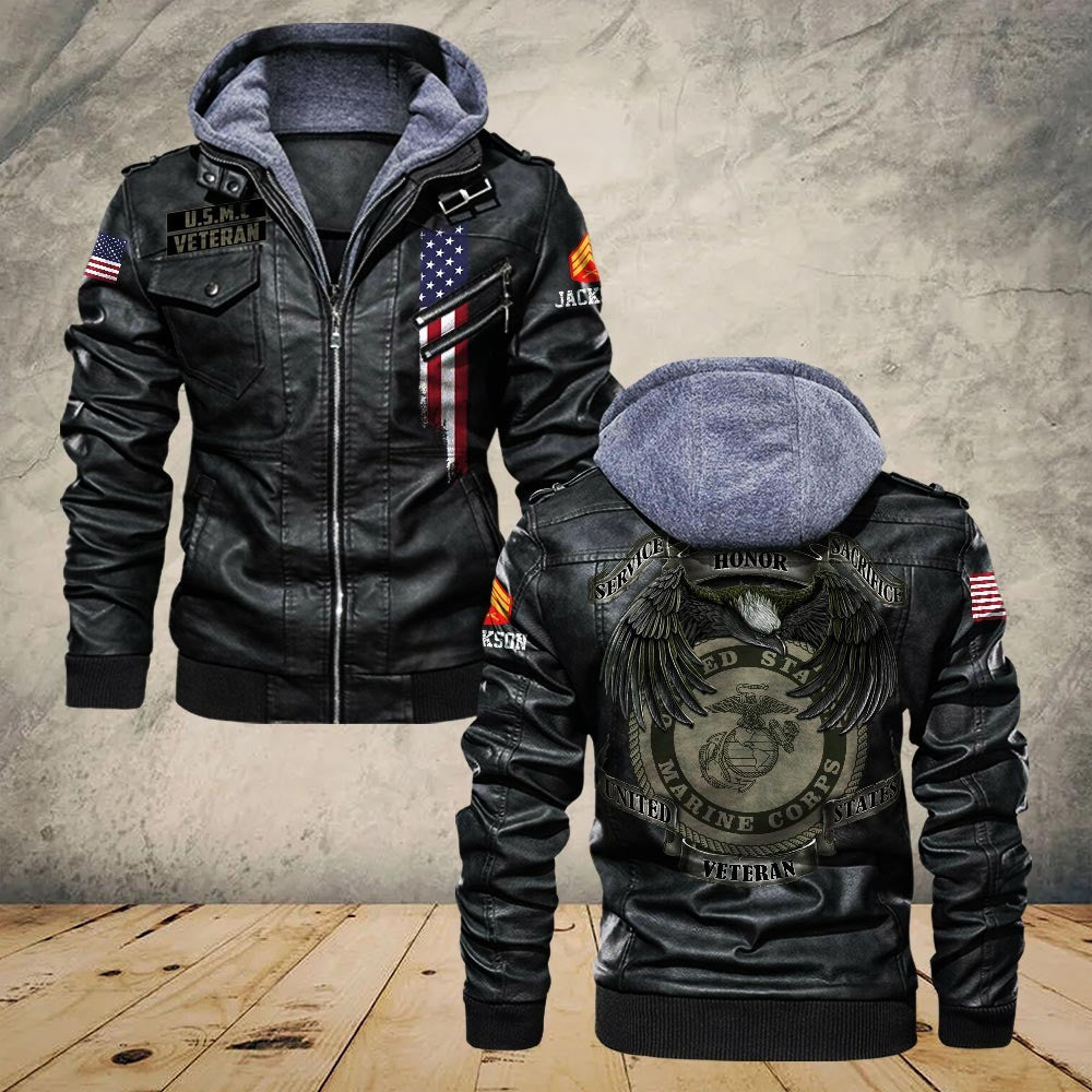 Premium Custom USMC Leather Jacket VPVC702181, Gifts For Marine Veteran, Gifts On Father's Day, Veterans Day.