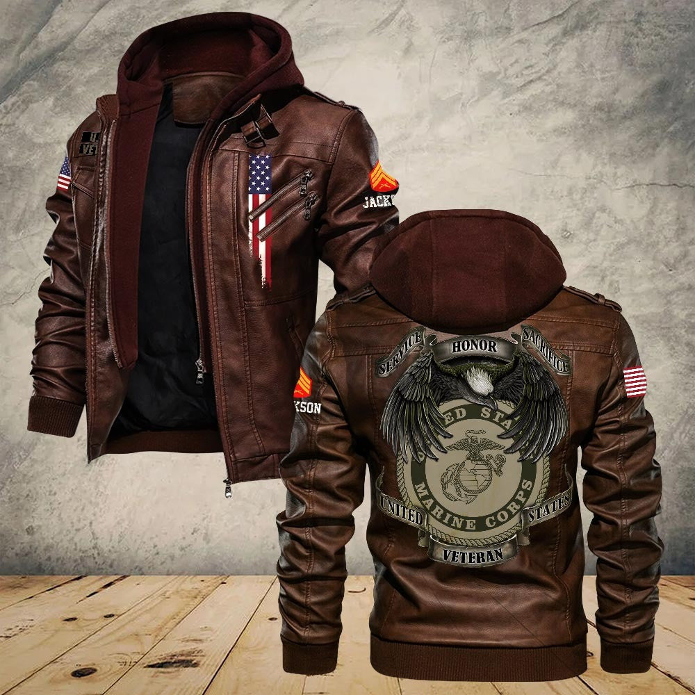 Premium Custom USMC Leather Jacket VPVC702182, Gifts For Marine Veteran, Gifts On Father's Day, Veterans Day.