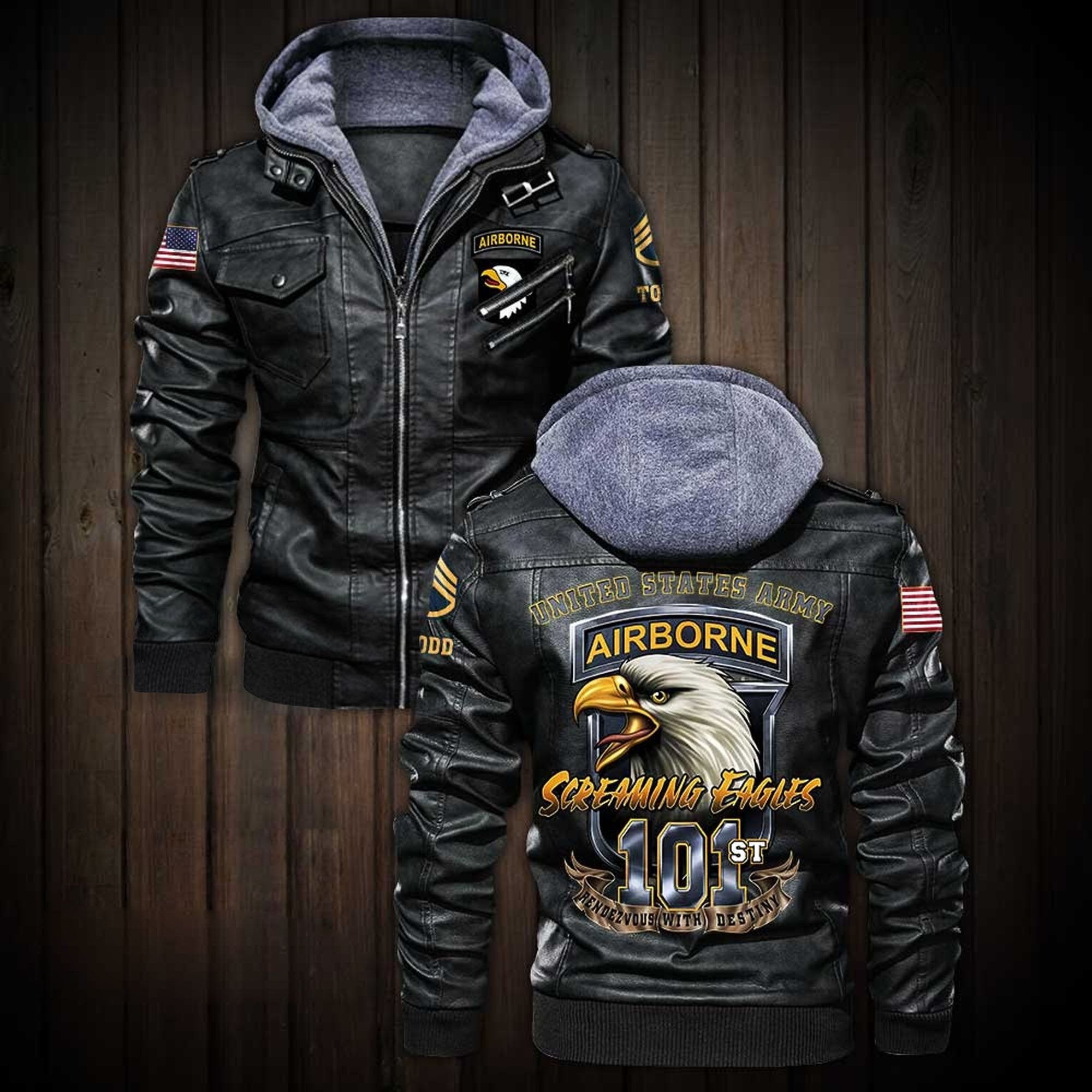 Premium Custom US Army 101st Airborne Division Leather Jacket VPVC702185, Gifts For Army Veteran, Gifts On Father's Day, Veterans Day.