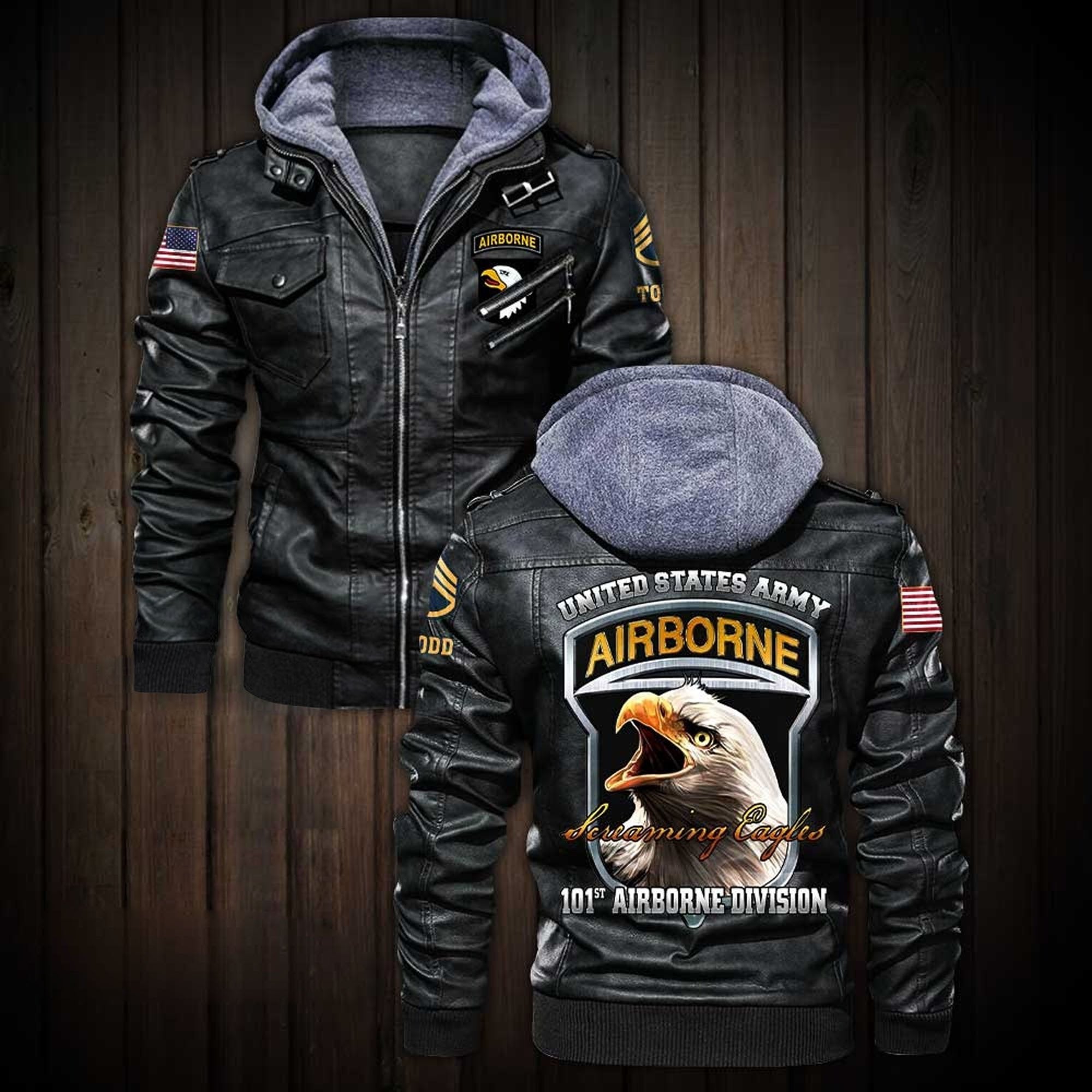 Premium Custom US Army 101st Airborne Division Leather Jacket VPVC702186, Gifts For Army Veteran, Gifts On Father's Day, Veterans Day.