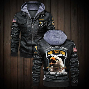 Premium Custom US Army 101st Airborne Division Leather Jacket VPVC702186, Gifts For Army Veteran, Gifts On Father's Day, Veterans Day.