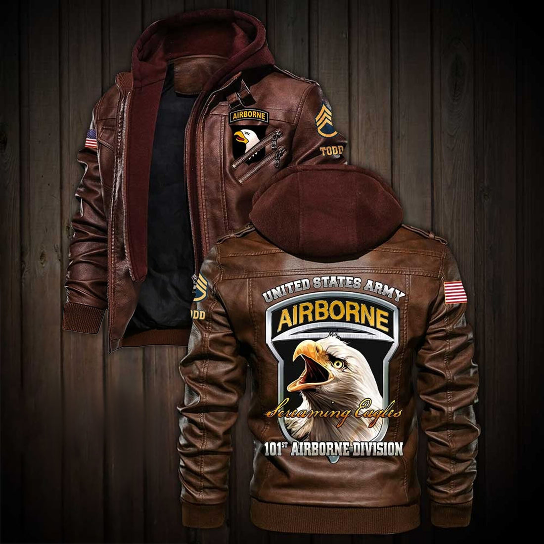 Premium Custom US Army 101st Airborne Division Leather Jacket VPVC702188, Gifts For Army Veteran, Gifts On Father's Day, Veterans Day.