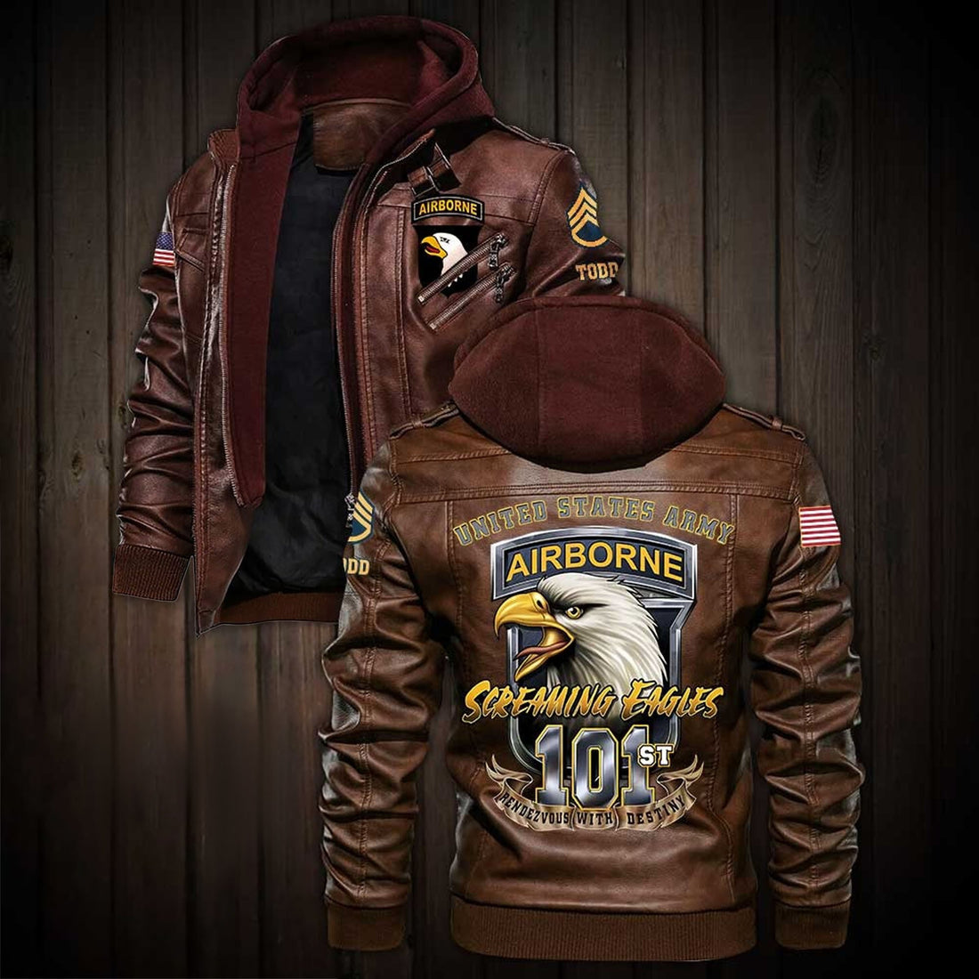 Premium Custom US Army 101st Airborne Division Leather Jacket VPVC702189, Gifts For Army Veteran, Gifts On Father's Day, Veterans Day.