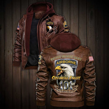 Premium Custom US Army 101st Airborne Division Leather Jacket VPVC702189, Gifts For Army Veteran, Gifts On Father's Day, Veterans Day.
