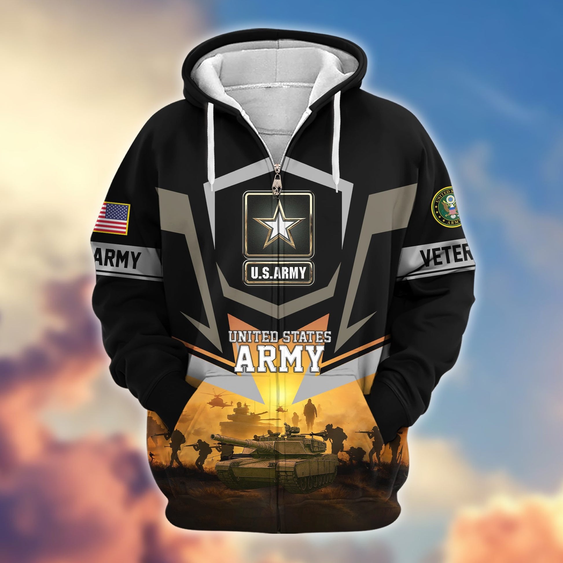 Premium US Veterans Zip Hoodie BPHN100912, Gifts For US Veterans, Gifts On Father's Day, Veterans Day.