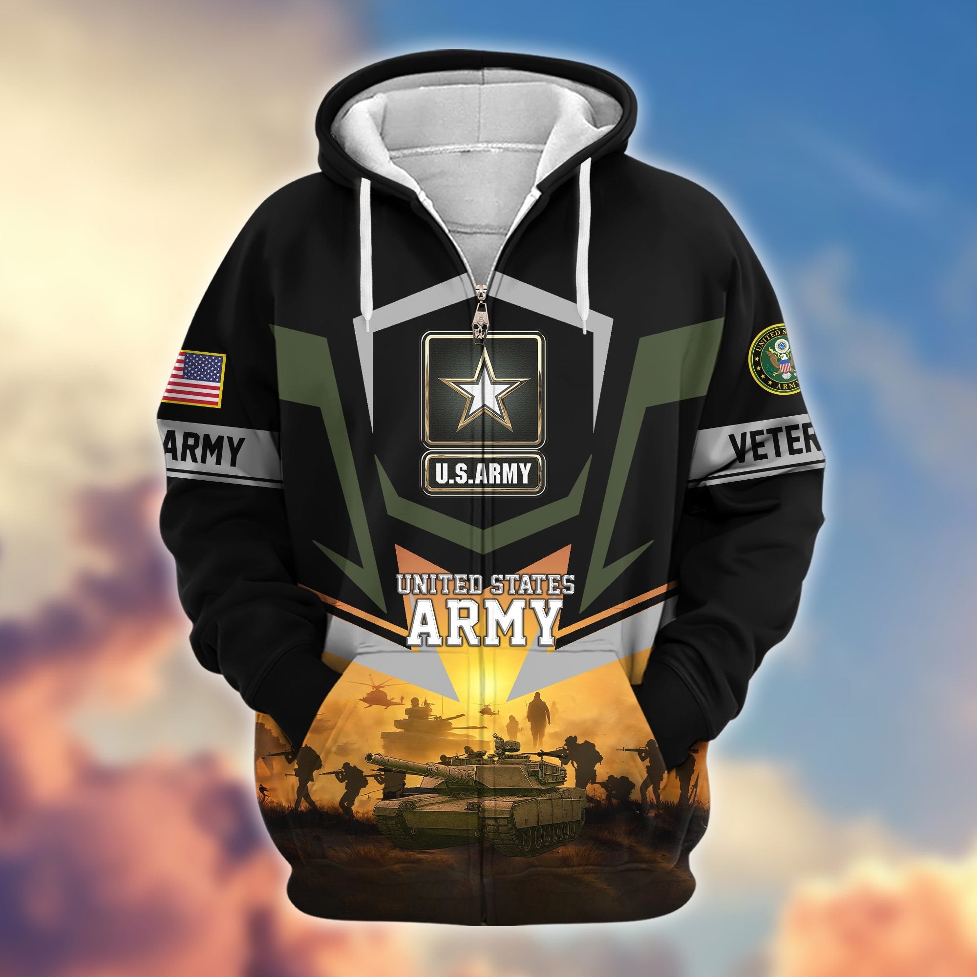 Premium US Veterans Zip Hoodie BPHN100912, Gifts For US Veterans, Gifts On Father's Day, Veterans Day.