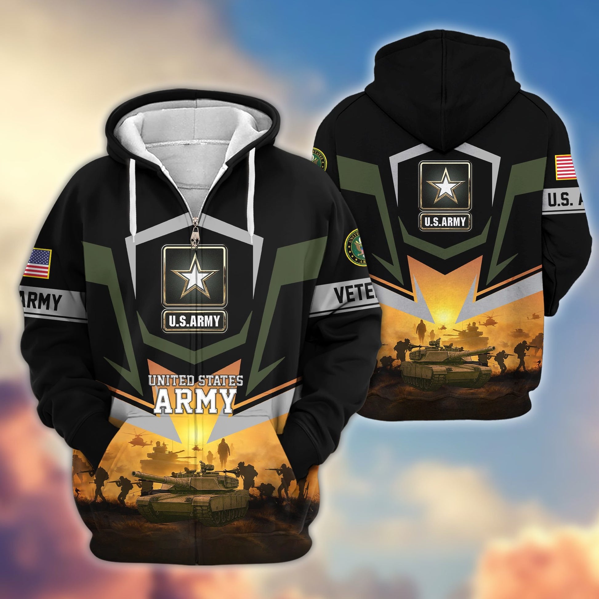 Premium US Veterans Zip Hoodie BPHN100912, Gifts For US Veterans, Gifts On Father's Day, Veterans Day.