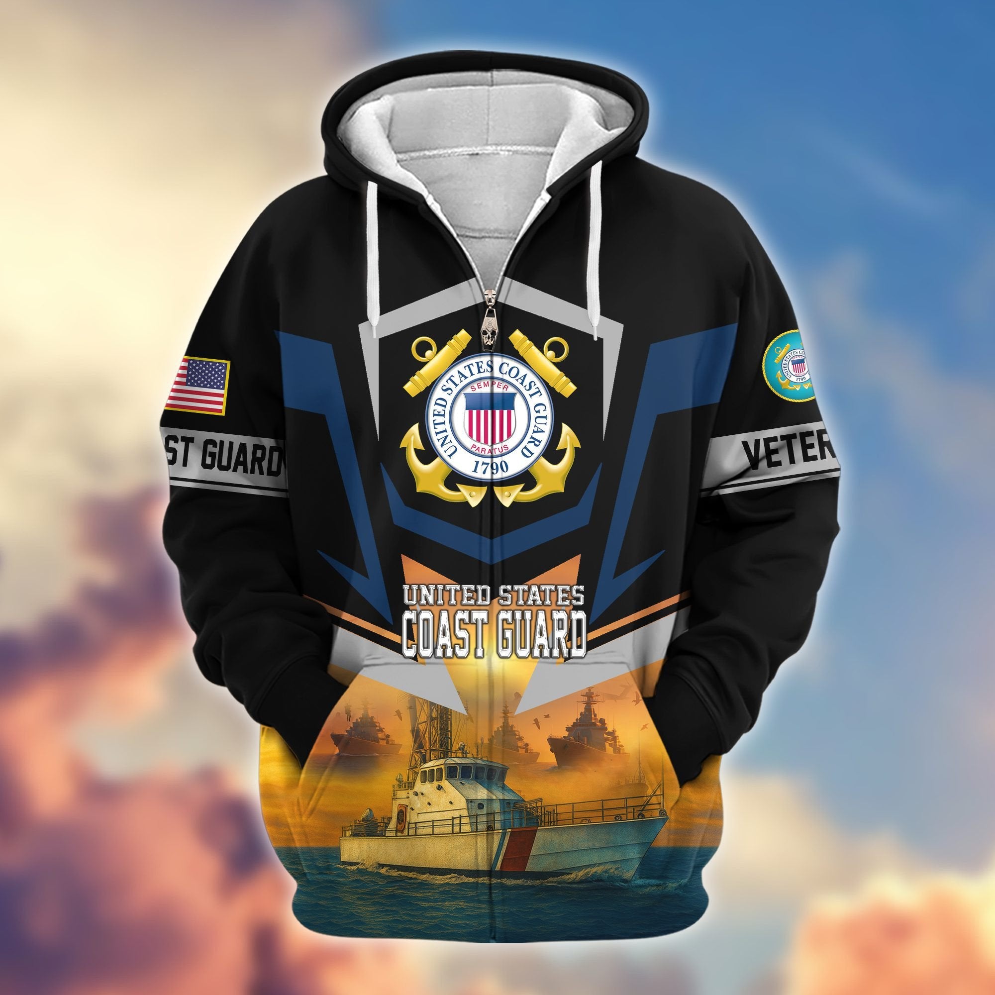 Premium US Veterans Zip Hoodie BPHN100912, Gifts For US Veterans, Gifts On Father's Day, Veterans Day.