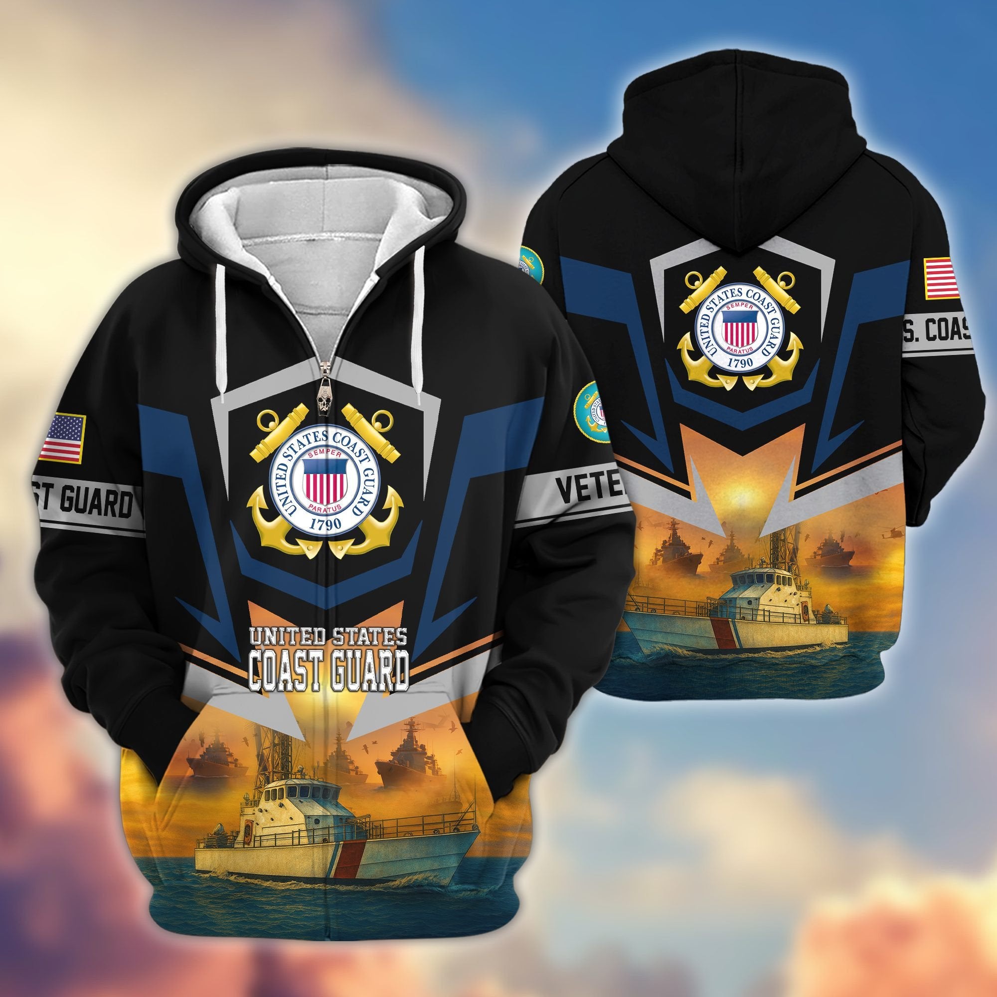 Premium US Veterans Zip Hoodie BPHN100912, Gifts For US Veterans, Gifts On Father's Day, Veterans Day.