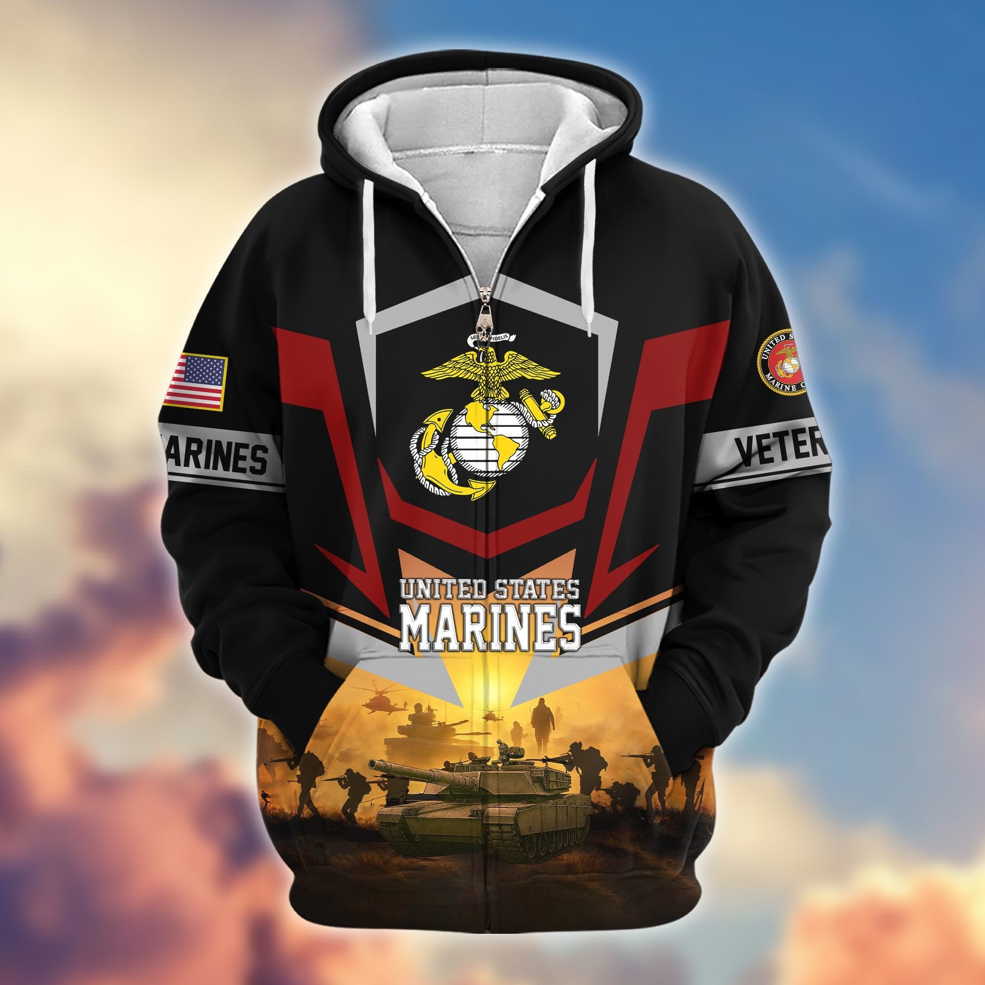 Premium US Veterans Zip Hoodie BPHN100912, Gifts For US Veterans, Gifts On Father's Day, Veterans Day.