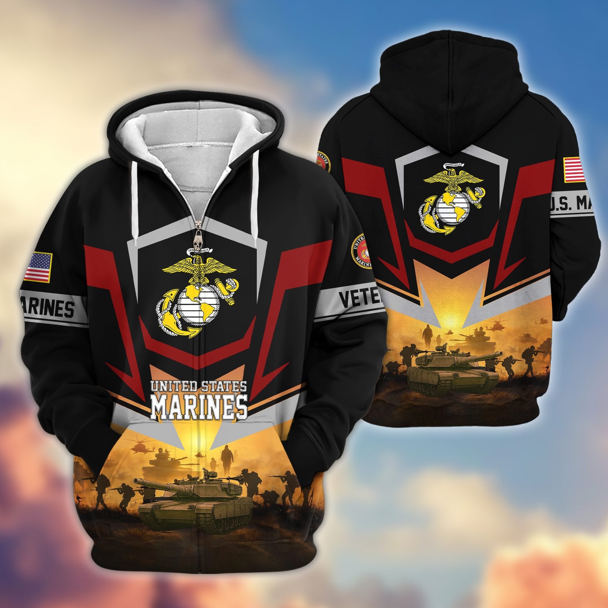 Premium US Veterans Zip Hoodie BPHN100912, Gifts For US Veterans, Gifts On Father's Day, Veterans Day.