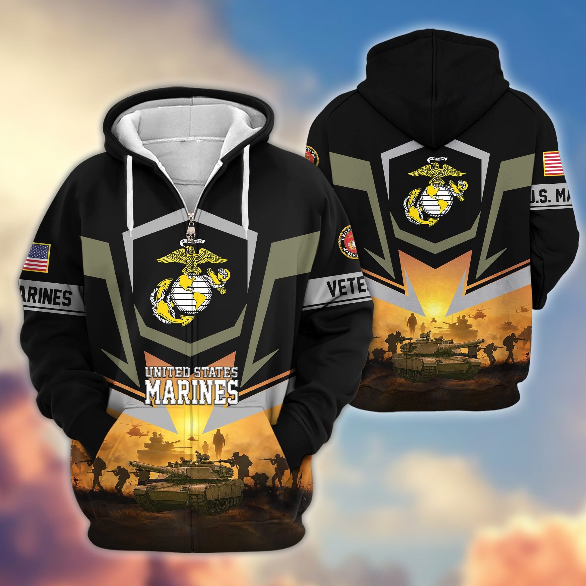 Premium US Veterans Zip Hoodie BPHN100912, Gifts For US Veterans, Gifts On Father's Day, Veterans Day.