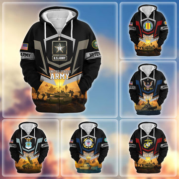 Premium US Veterans Zip Hoodie BPHN100912, Gifts For US Veterans, Gifts On Father's Day, Veterans Day.