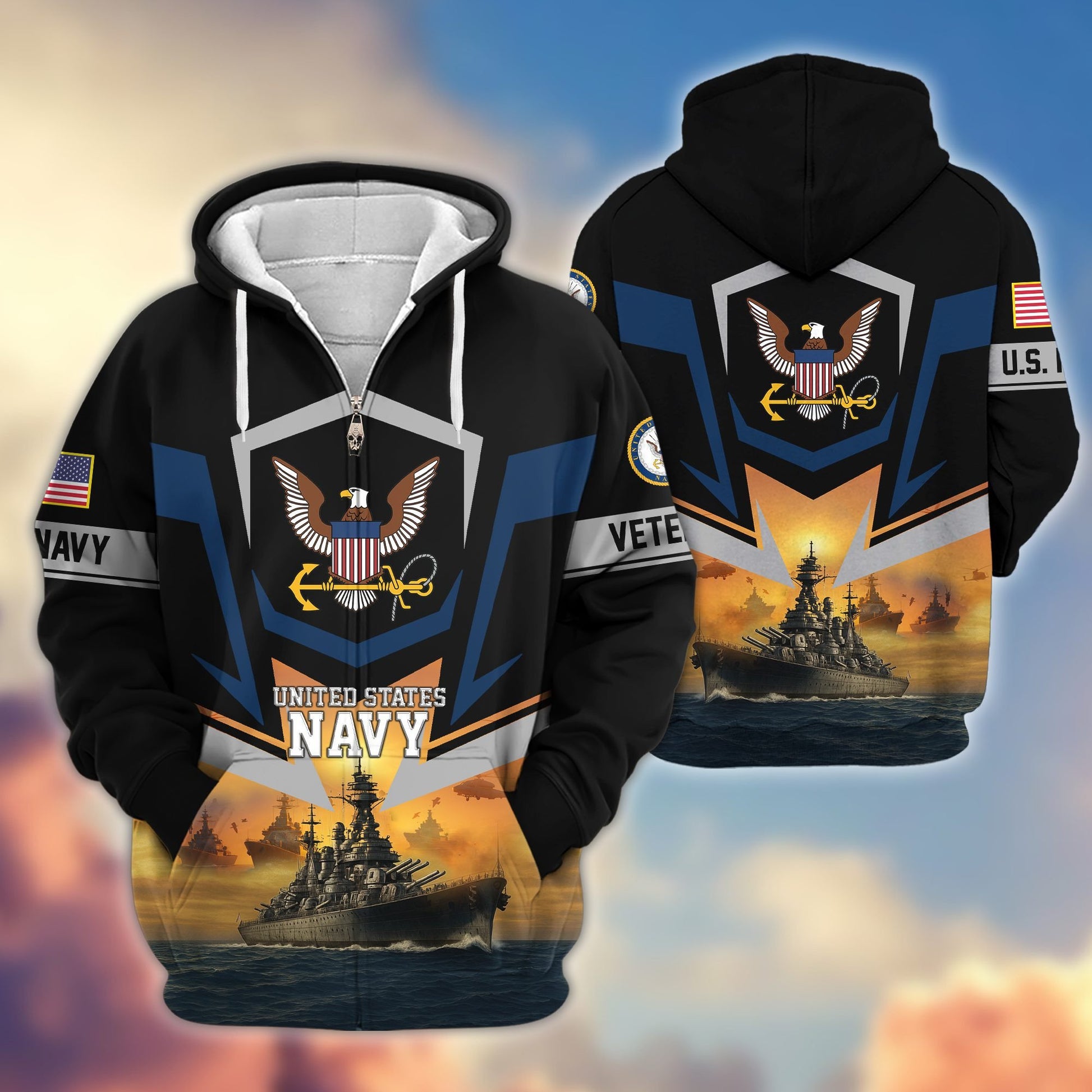 Premium US Veterans Zip Hoodie BPHN100912, Gifts For US Veterans, Gifts On Father's Day, Veterans Day.