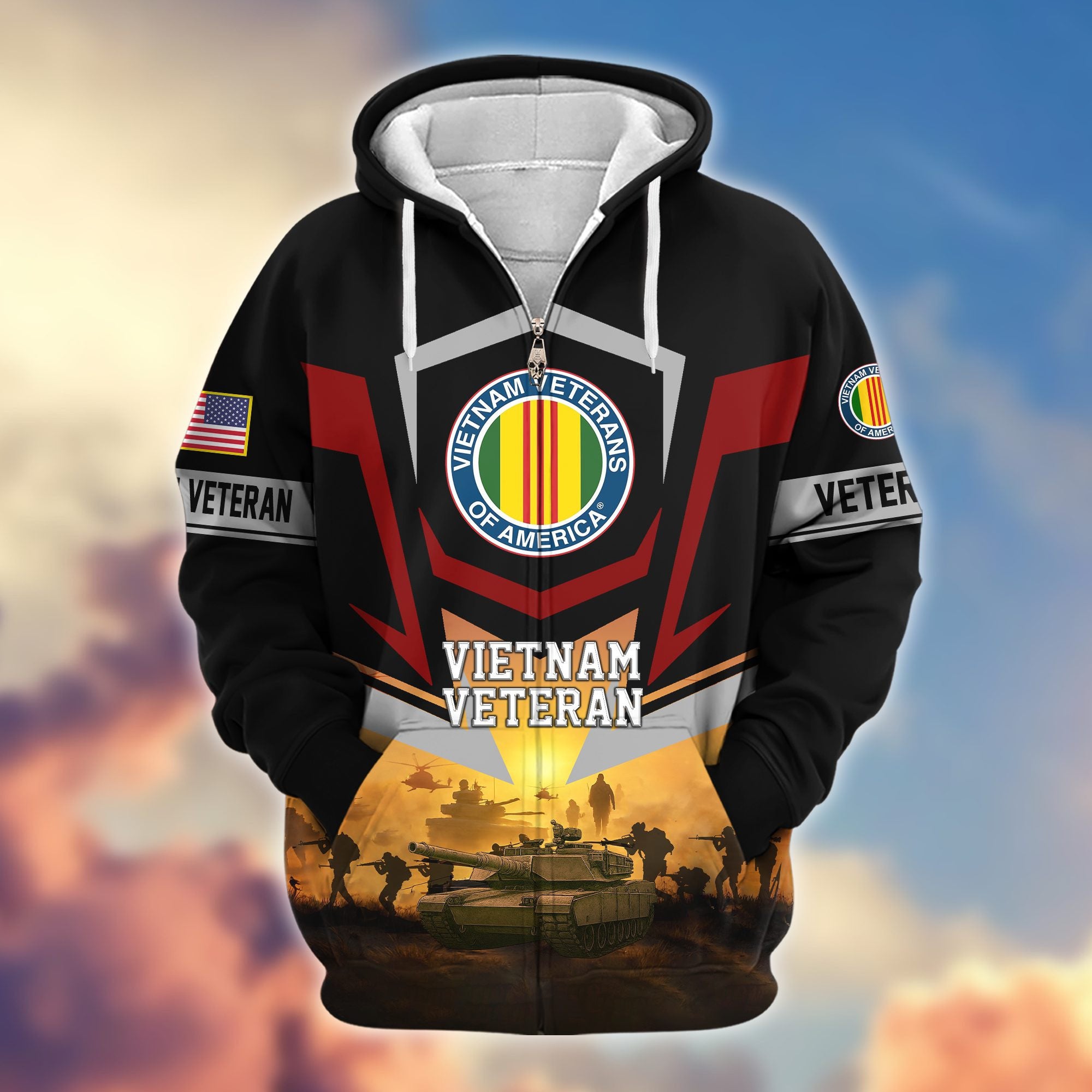 Premium US Veterans Zip Hoodie BPHN100912, Gifts For US Veterans, Gifts On Father's Day, Veterans Day.