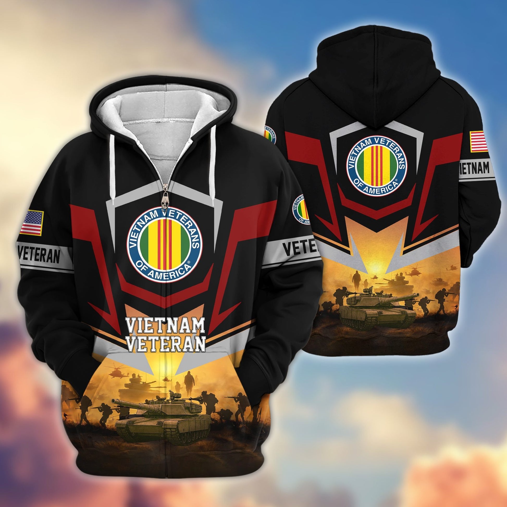 Premium US Veterans Zip Hoodie BPHN100912, Gifts For US Veterans, Gifts On Father's Day, Veterans Day.