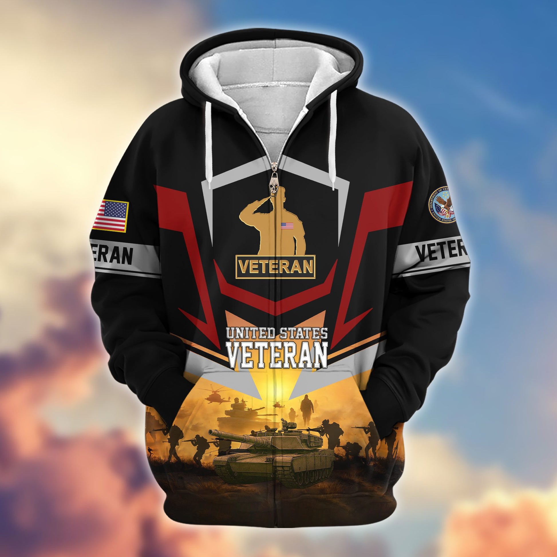 Premium US Veterans Zip Hoodie BPHN100912, Gifts For US Veterans, Gifts On Father's Day, Veterans Day.