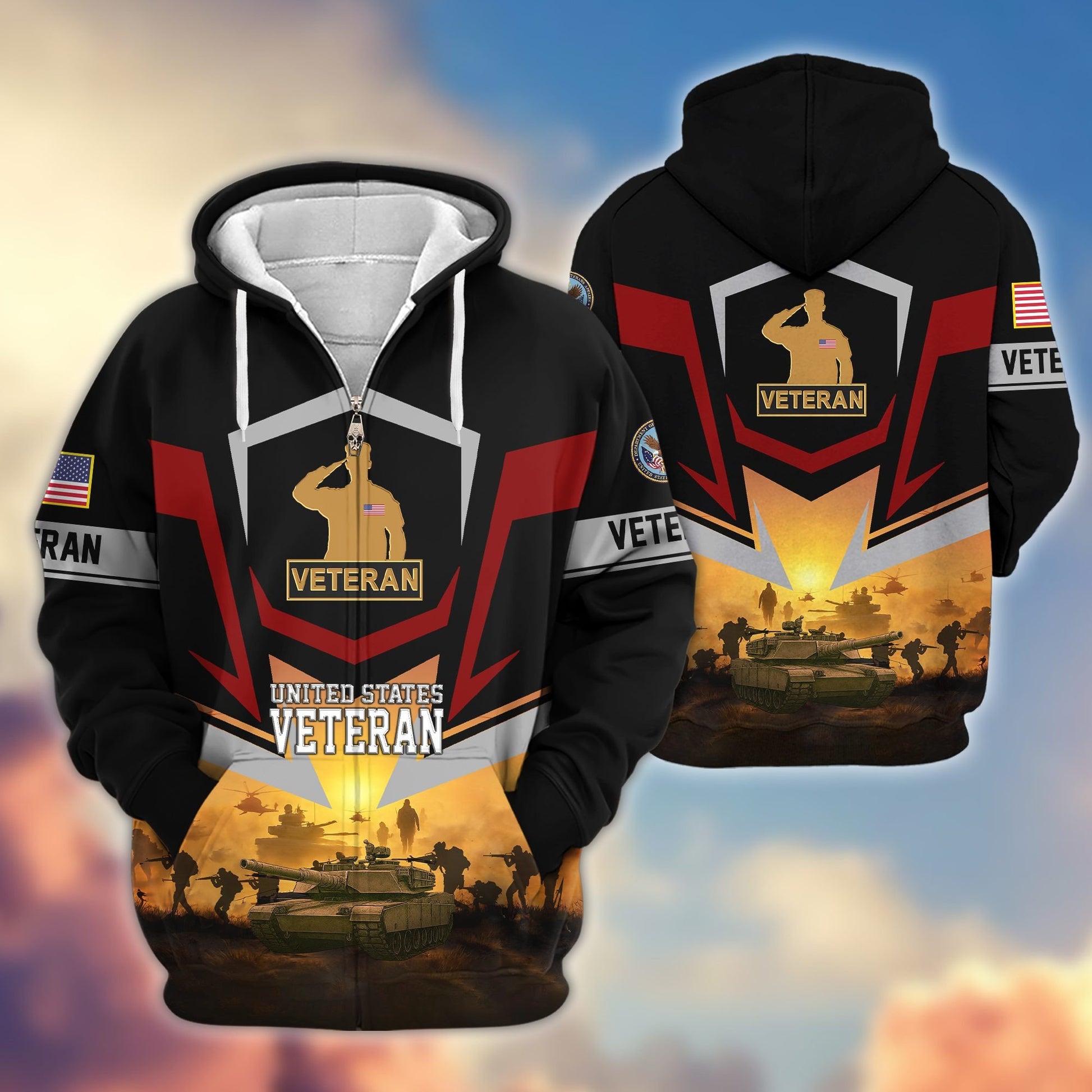 Premium US Veterans Zip Hoodie BPHN100912, Gifts For US Veterans, Gifts On Father's Day, Veterans Day.