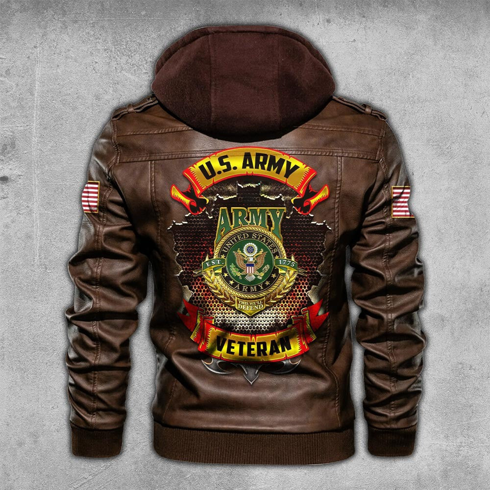 Premium Custom US Army Leather Jacket VPVC702210, Gifts For Army Veteran, Gifts On Father's Day, Veterans Day.