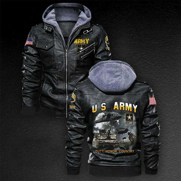 Premium Custom US Army Leather Jacket VPVC702217, Gifts For Army Veteran, Gifts On Father's Day, Veterans Day.