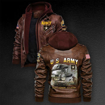 Premium Custom US Army Leather Jacket VPVC702218, Gifts For Army Veteran, Gifts On Father's Day, Veterans Day.