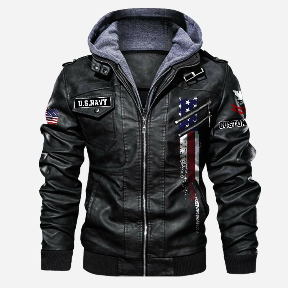 Premium Custom Unit US Navy Leather Jacket VPVC702233, Gifts For Navy Veteran, Gifts On Father's Day, Veterans Day.