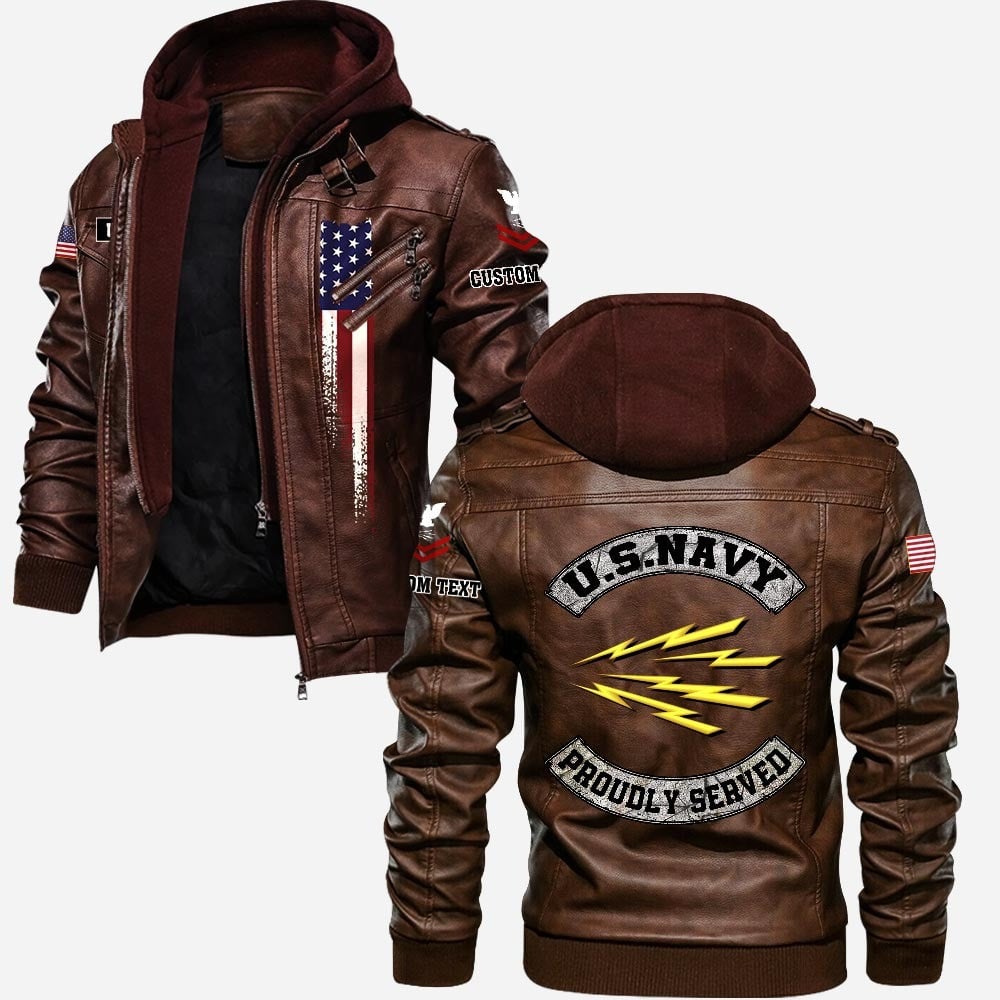 Premium Custom Unit US Navy Leather Jacket VPVC702234, Gifts For Navy Veteran, Gifts On Father's Day, Veterans Day.