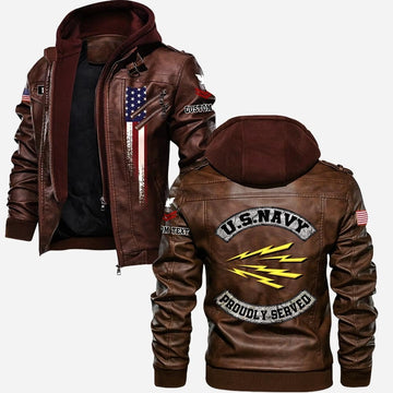 Premium Custom Unit US Navy Leather Jacket VPVC702234, Gifts For Navy Veteran, Gifts On Father's Day, Veterans Day.